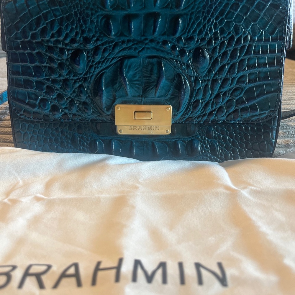 Brahmin Small Hallie Vibrant Azure  Top Handle Crossbody Bag NWOT - Picture 2 of 16